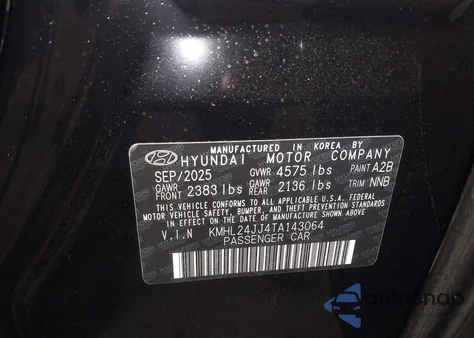 2026 Hyundai Sonata Hybrid Blue from USA, damaged, VIN KMHL24JJ4TA143064